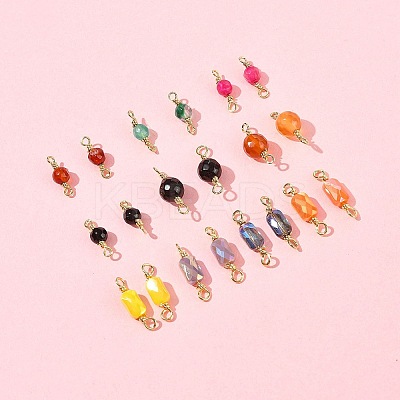 20Pcs 10 Colors Dyed Natural Agate Faceted Connector Charms KK-FS0001-92-1