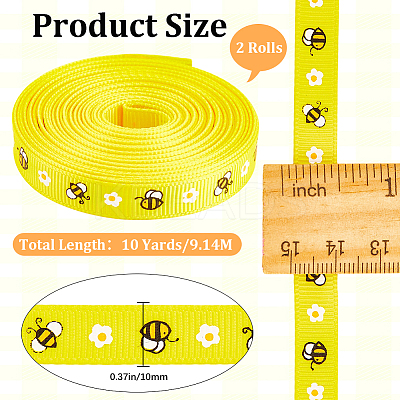 Polyester Bees Printed Grosgrain Ribbons SRIB-WH20020-018F-1