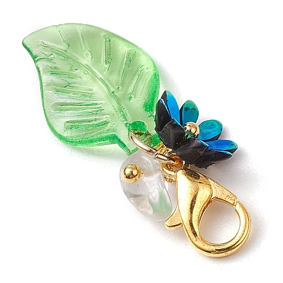 Leaf Acrylic & Flower Resin Pendant Decorations HJEW-JM02785-1