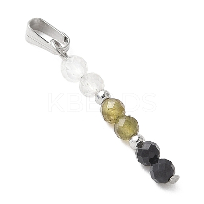 Faceted Round Natural Quartz Crystal & Labradorite & Black Spinel Beaded Pendants PALLOY-JF03529-08-1