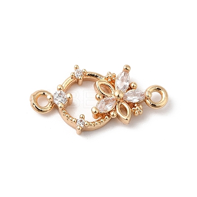 Brass Pave Clear Cubic Zirconia Flower Ring Links Connector Charms KK-C062-044G-01-1