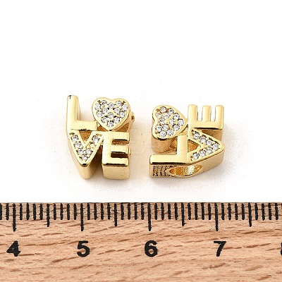 Brass Micro Pave Clear Cubic Zirconia European Beads KK-P344-03G-1