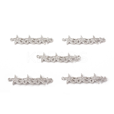 Brass Micro Pave Clear Cubic Zirconia Connector Charms KK-E068-VB074-1