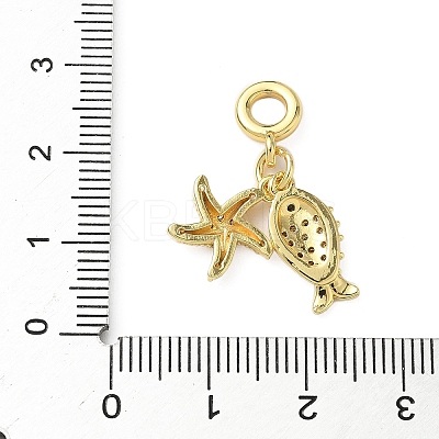 Brass Pave Clear Cubic Zirconia Sea Animals European Dangle Charms KK-I371-39G-02-1