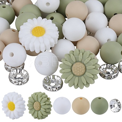 79Pcs 6 Styles Iron Rhinestone Spacer Beads with Flower Silicone Beads SIL-SZ0002-30B-1