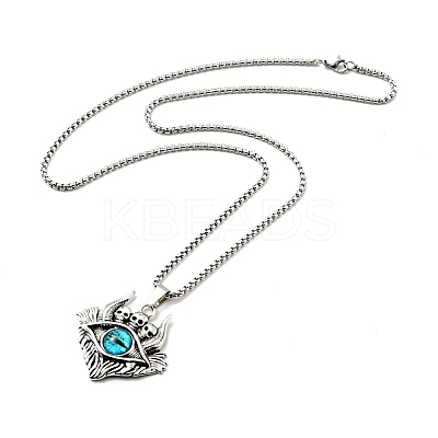 Alloy Skull with Plastic Dragon Eye Pendant Necklace NJEW-B084-01A-1