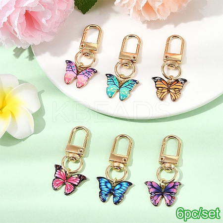 6Pcs Butterfly Alloy Enamel Pendant Decorations HJEW-YW00062-01-1