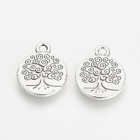 Tibetan Style Alloy Flat Round with Tree Pendants LS-TIBEP-Q043-314-RS-1