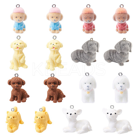 16Pcs 8 Styles Flocky Resin Pendants RESI-TA0003-61-1