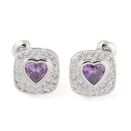 Rack Plating Brass Micro Pave Cubic Zirconia Stud Earrings EJEW-I304-08P-05-1