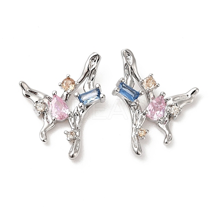 Colorful Cubic Zirconia Butterfly Stud Earrings EJEW-H092-04P-1