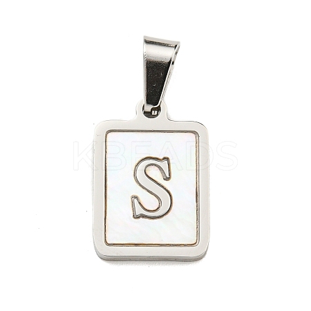 304 Stainless Steel Pave Natural White Shell Pendants STAS-S130-03P-S-1