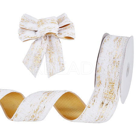 Gold Stamping Single Face Velvet Ribbon OCOR-WH0082-360A-1