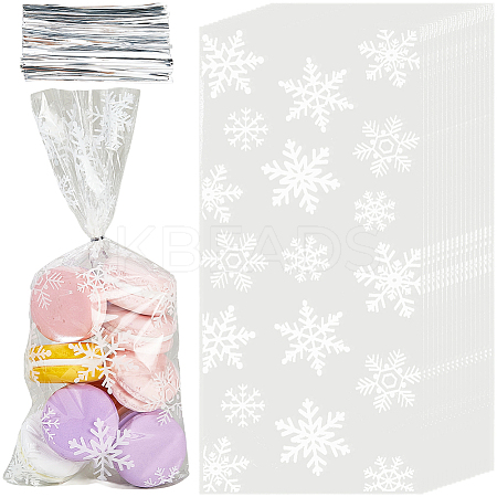 100Pcs Christmas Snowflake Printed OPP Cellophane Candy Packaging Bags ABAG-GF0001-41A-1