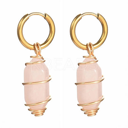 Copper Wire Wrapped Natural Rose Quartz Dangle Earrings for Women EJEW-JE04628-01-1