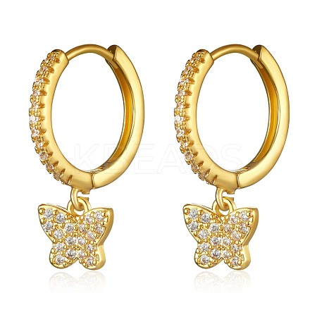 Clear Cubic Zirconia Butterfly Dangle Hoop Earrings JE924A-1