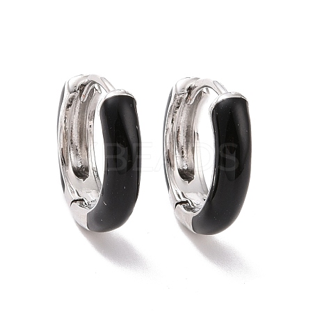 Black Enamel Hinged Hoop Earrings EJEW-C030-09P-1