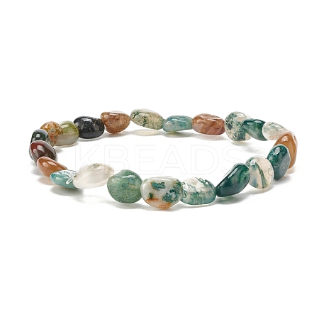Natural Moss Agate Nuggets Beads Stretch Bracelet BJEW-JB07144-02-1
