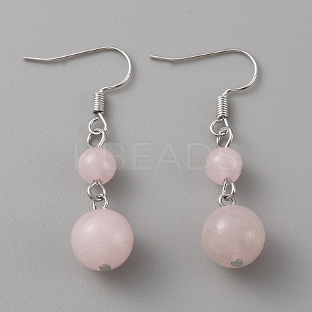Natural Rose Quartz Round Beaded Dangle Earrings EJEW-WH0001-11K-1