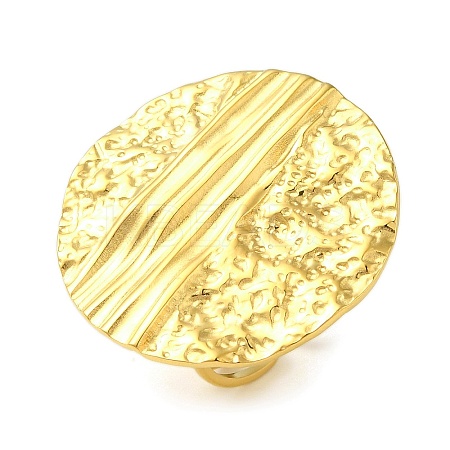 Ion Plating(IP) 304 Stainless Steel Textured Round Open Cuff Ring for Women RJEW-C083-18G-1