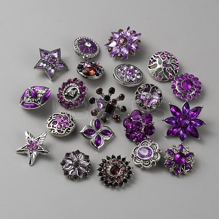 Alloy Rhinestone Snap Button BUTT-WH0028-69C-1