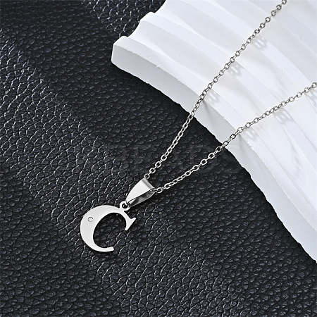 201 Stainless Steel Crystal Rhinestone Initial Pendant Necklaces FS-WG28760-03-1