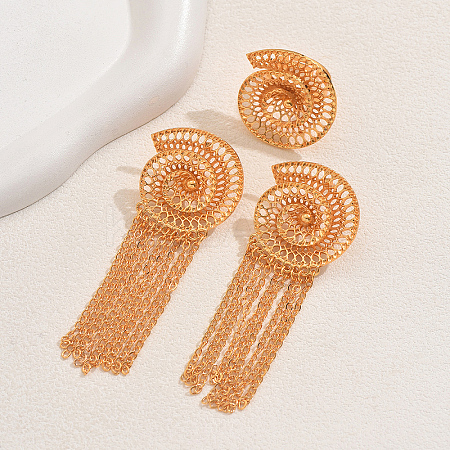 Vintage Alloy Hollowed Sea Shell Shaped Rings & Tassel Earrings Set for Women GH2970-1