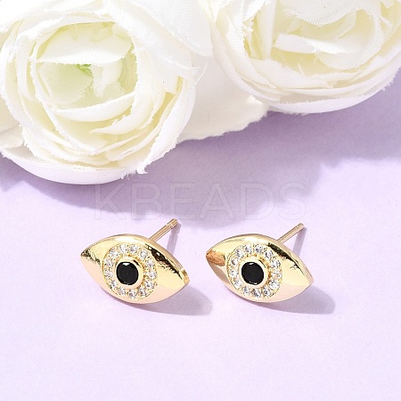 Eyes Brass Micro Pave Cubic Zirconia Stud Earrings EJEW-C186-20G-02-1