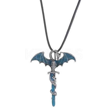 Alloy Enamel Dragon Wrapped Sword Pendant Necklaces LS-NJEW-V005-02P-02-1