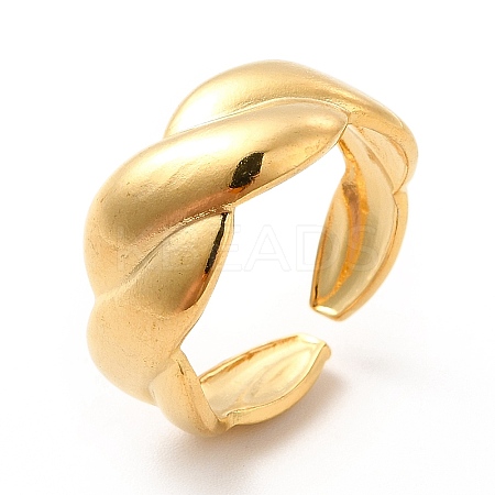 Ion Plating(IP) 304 Stainless Steel Twist Rope Open Cuff Ring for Women X-RJEW-F131-17G-1