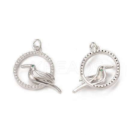 Brass Micro Pave Cubic Zirconia Bird Pendants KK-E068-VB306-1