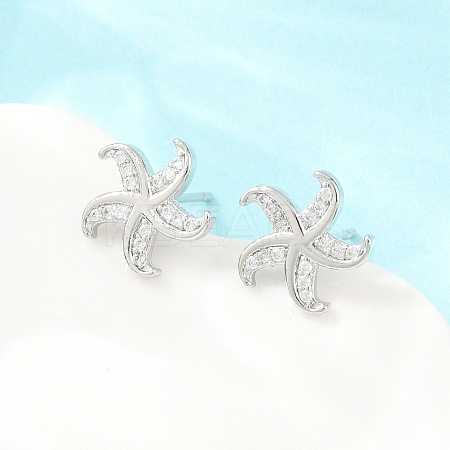 Brass Micro Pave Cubic Zirconia Stud Earrings EJEW-G471-29A-P-1