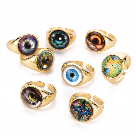 Brass Glass Cuff Rings RJEW-S045-126-NR-1