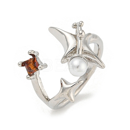 Star Zinc Alloy Rhinestone Open Cuff Ring RJEW-Z048-02P-01-1