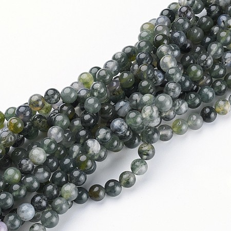 Natural Moss Agate Beads Strands X-GSR6mmC001-1