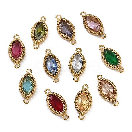 Ion Plating(IP) 304 Stainless Steel Cubic Zirconia Horse Eye Links Connector Charms STAS-K256-21G-1