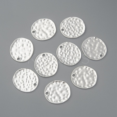 Alloy Blank Flat Round Hammered Pendants PALLOY-M031-07S-1