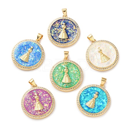 Brass Micro Pave Clear Cubic Zirconia Pendants KK-S048-11G-1