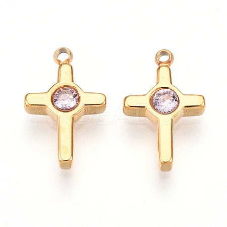 Ion Plating(IP) 304 Stainless Steel Micro Pave Cubic Zirconia Charms STAS-N110-01C-G-1
