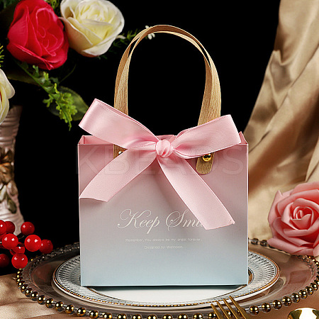 Gradient Color Rectangle Paper Gift Tote Bags with Ribbon ABAG-WH0032-77C-1