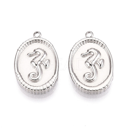304 Stainless Steel Oval with Sea House Pendants STAS-T069-47P-1