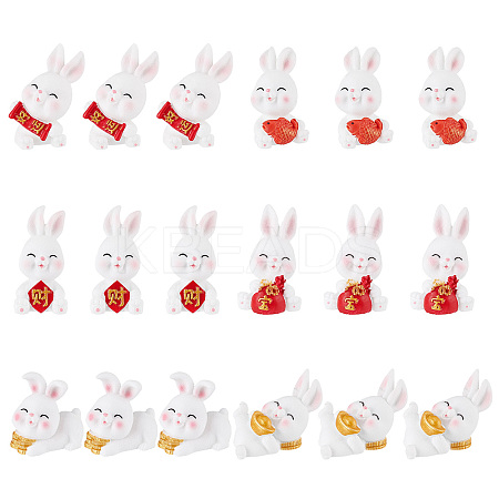 18Pcs 6 Style Rabbit Resin Display Decorations DJEW-CP0001-21-1