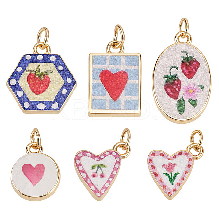 6Pcs 6 Styles Brass Enamel Pendants KK-PH0014-11-1