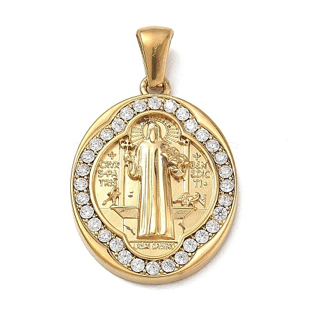 304 Stainless Steel Micro Pave Clear Cubic Zirconia Pendants CU-CBAF0F8-05E-G-1