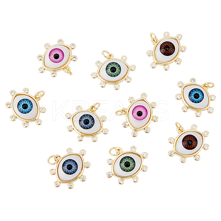 10Pcs 5 Colors Brass Micro Pave Clear Cubic Zirconia Pendants ZIRC-DC0001-21-1