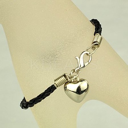 PU Leather Braided Charm Bracelets BJEW-JB00785-09-1