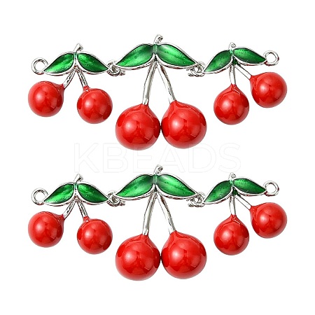 2Pcs Brass Red and Green Enamel Cherry Connector Charms KK-CJ0003-50-1