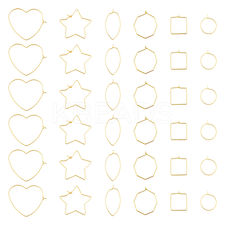 36pcs 6 styles Brass Hoop Earrings Findings KK-UN0002-41-1