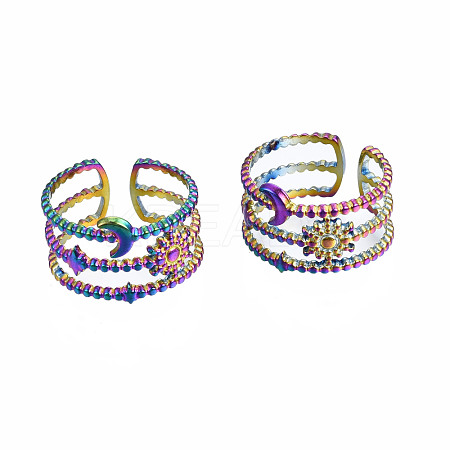 Sun & Moon & Star Cuff Rings RJEW-N038-017-1