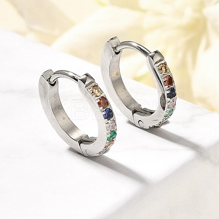 304 Stainless Steel Micro Pave Cubic Zirconia Huggie Hoop Earrings EJEW-C096-01I-P-1
